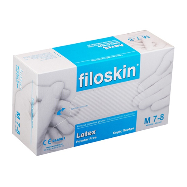 Γάντια Latex Filoskin χωρίς πούδρα Small (100 τεμ.)-0